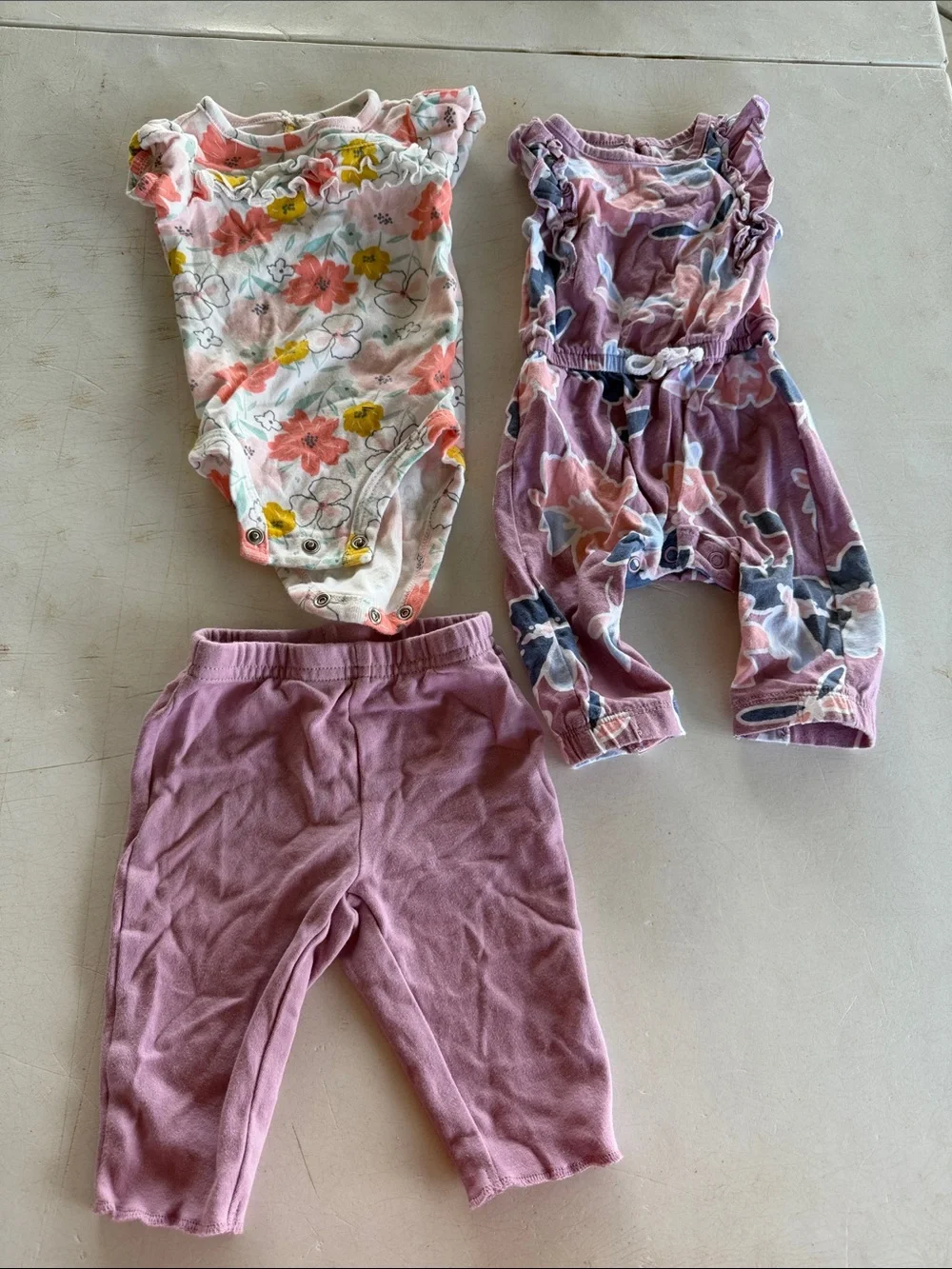 Carter's Floral Pink & Purple Baby Rompers & Leggings Set